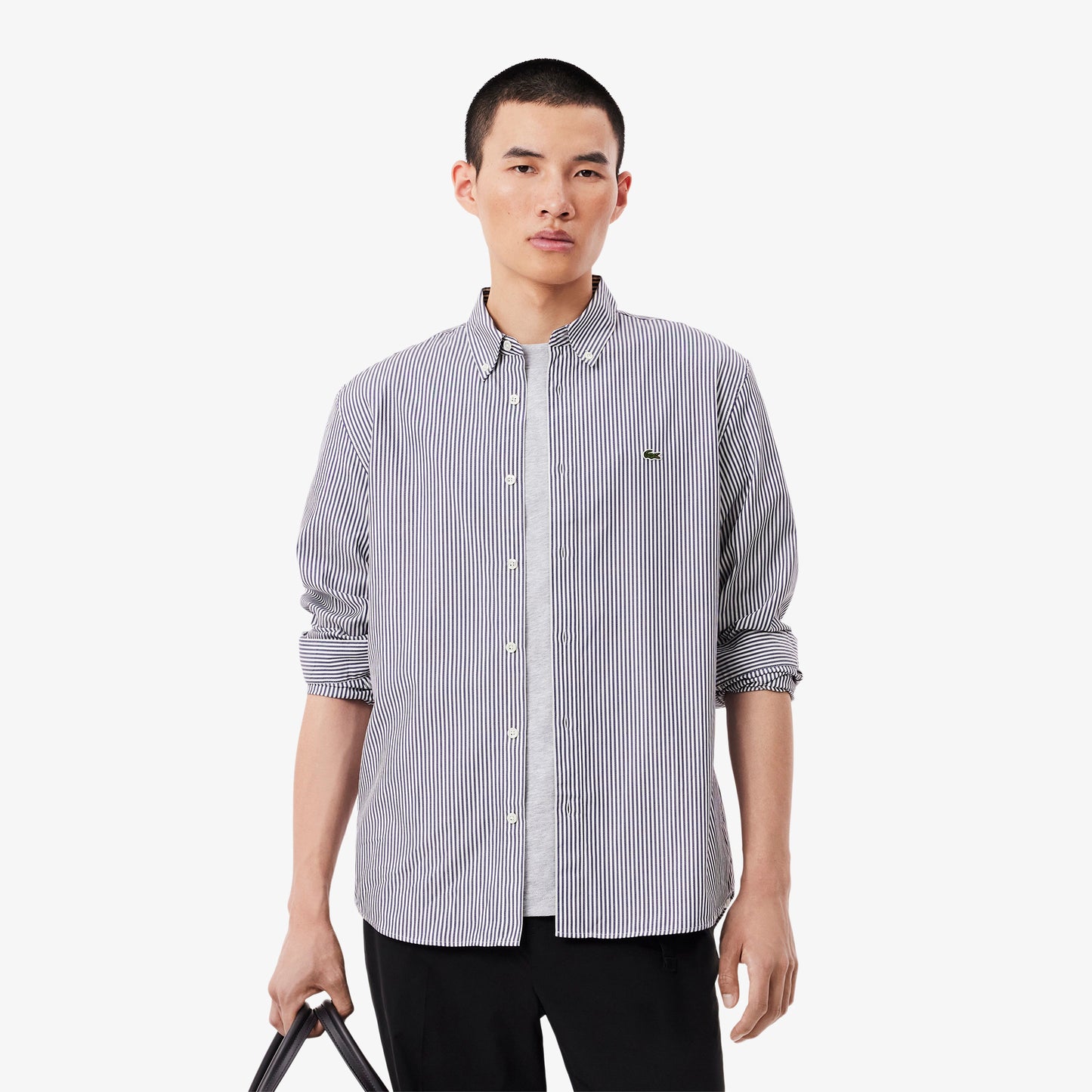 Camicia in Cotone a Righe Manica Lunga Regular Fit Uomo